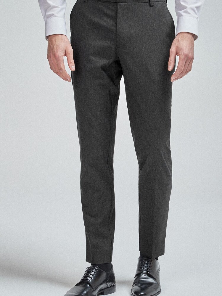 Charcoal Grey Slim Tapered Stretch Formal Trousers - Image 1 of 5