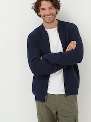 FatFace Blue Brighton Knitted Bomber Cardigan - Image 1 of 5