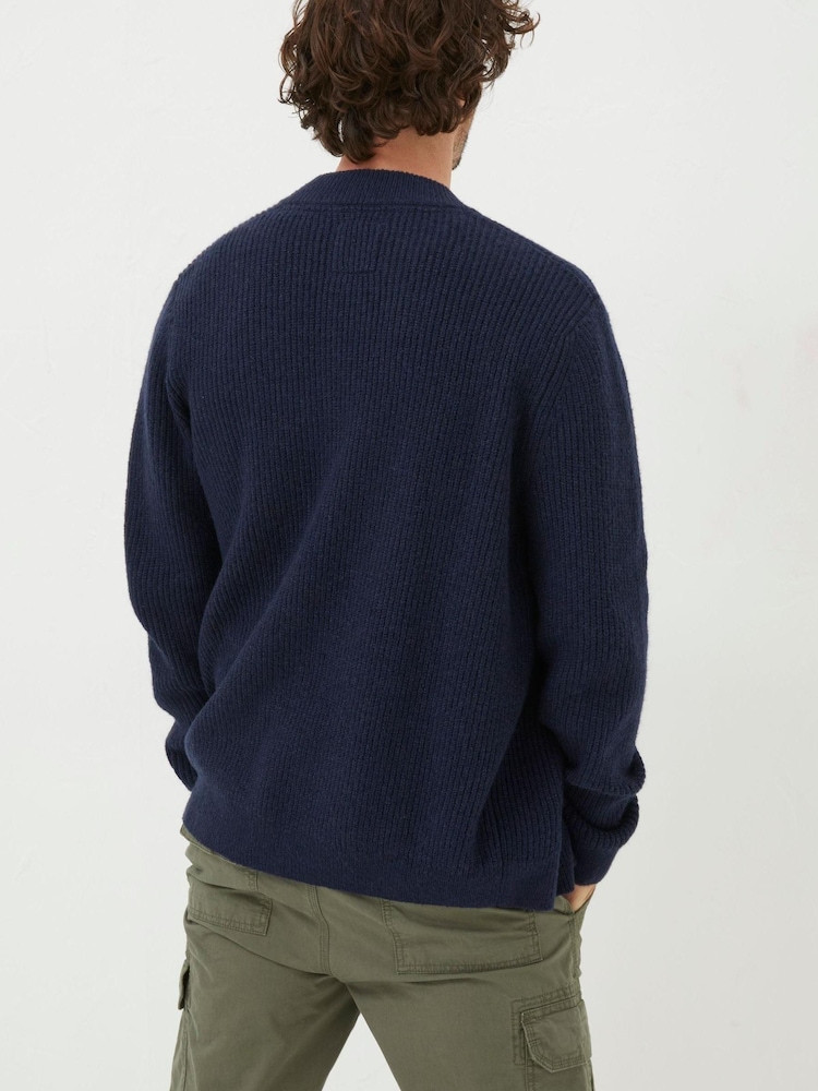 FatFace Blue Brighton Knitted Bomber Cardigan - Image 2 of 5 FatFace Blue Brighton Knitted Bomber Cardigan - Image 2 of 5