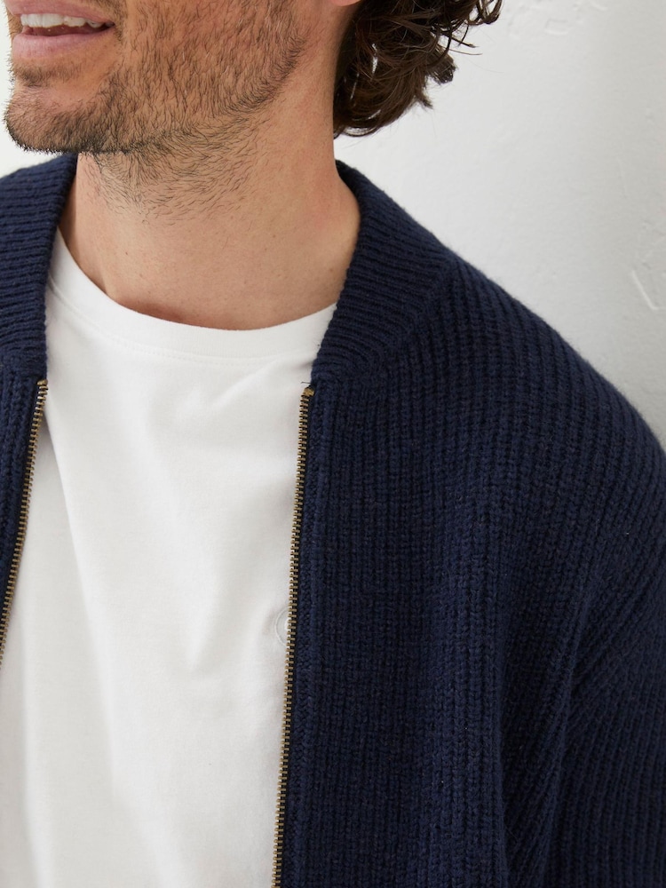 FatFace Blue Brighton Knitted Bomber Cardigan - Image 3 of 5