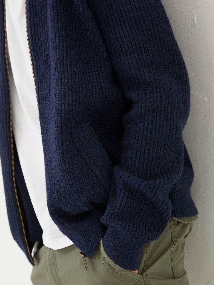 FatFace Blue Brighton Knitted Bomber Cardigan - Image 4 of 5
