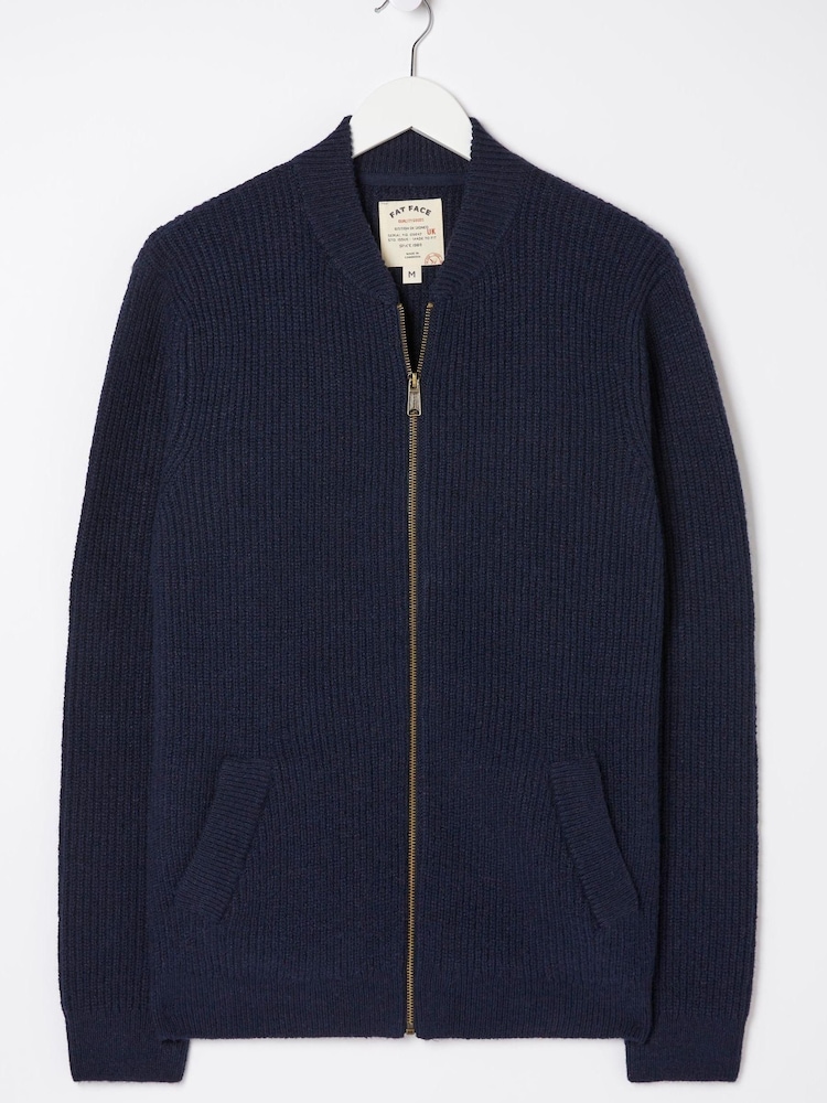 FatFace Blue Brighton Knitted Bomber Cardigan - Image 5 of 5