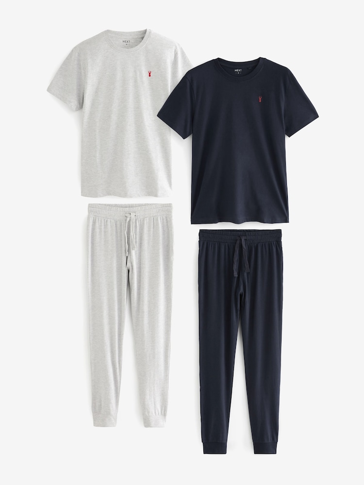 Bleu/Gris - Ourlets resserrés - Lot de 2 pyjamas à poignets - Image 1 of 6