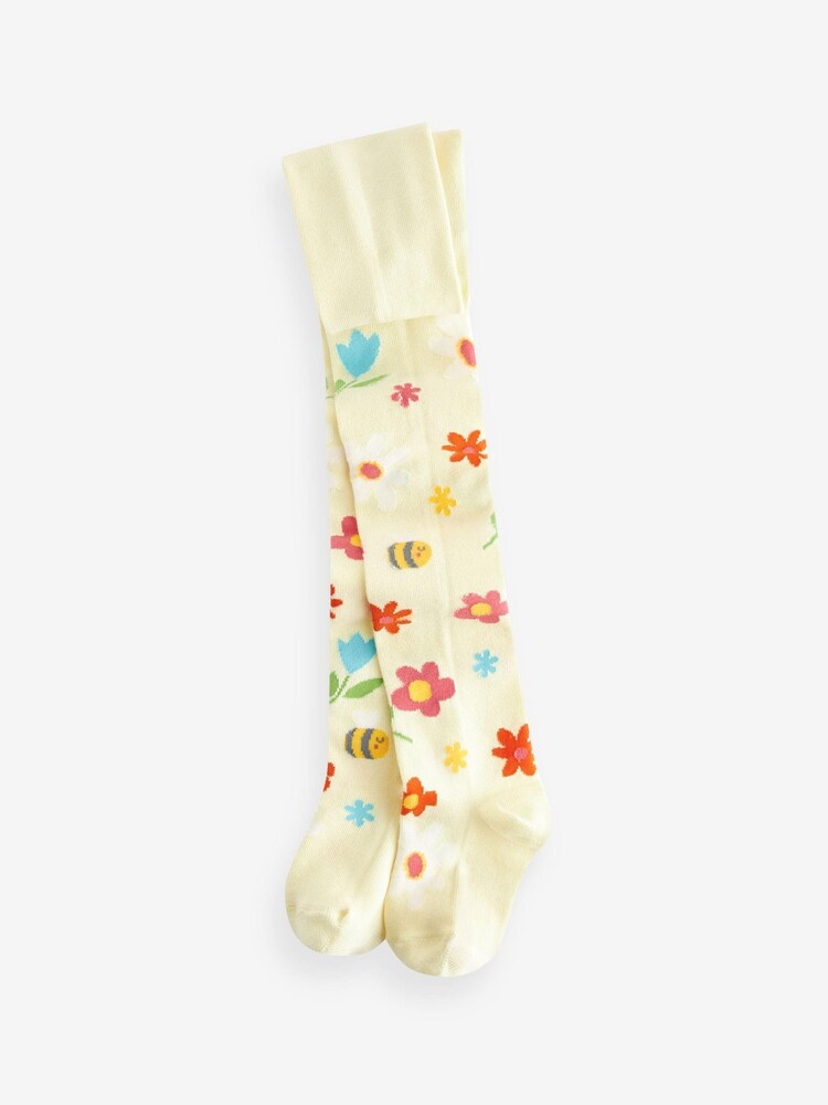 Yellow Cotton Rich Bee Floral Tights - Image 1 of 1