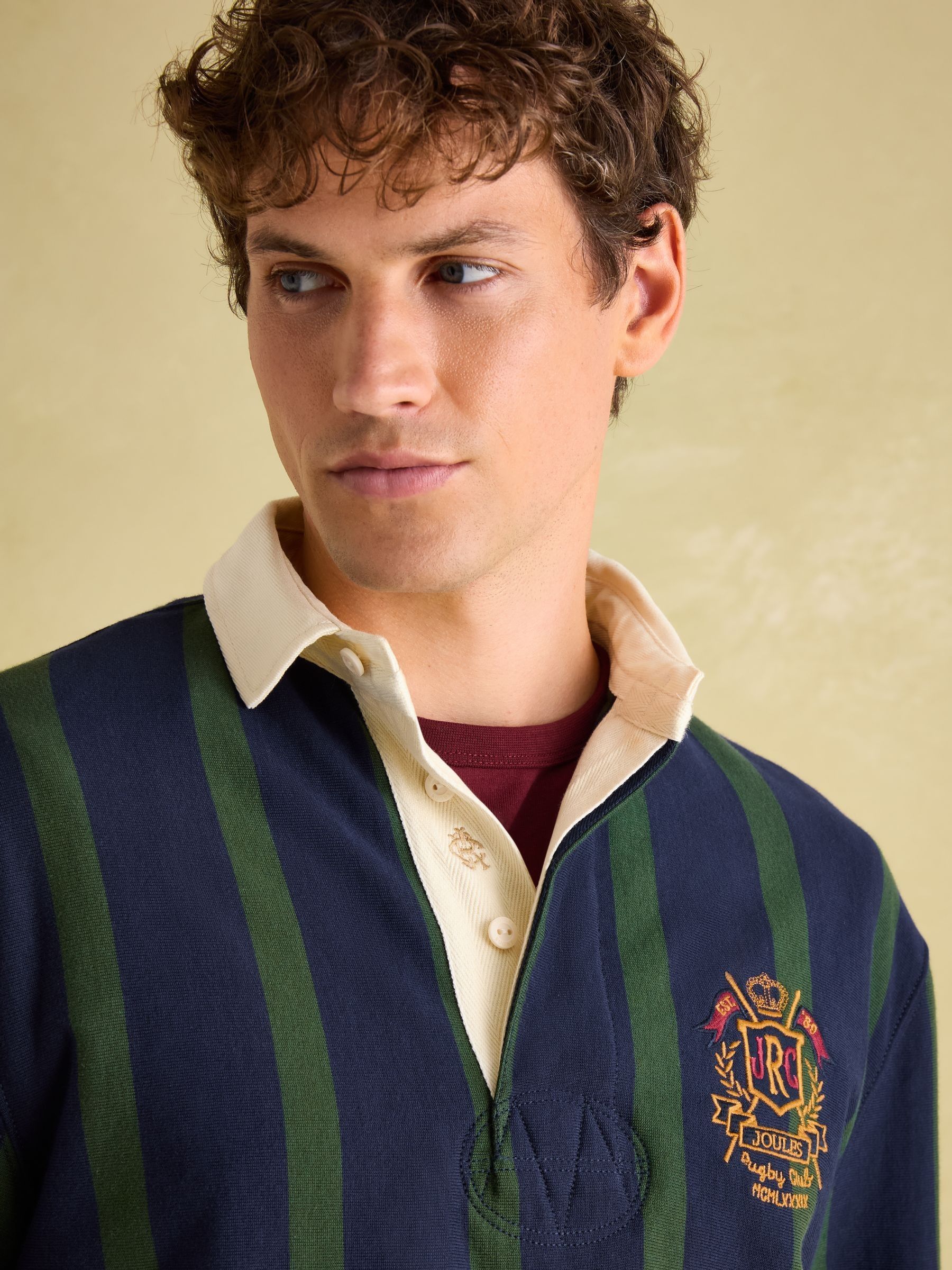 Buy Joules Onside Green/Navy Vertical Stripe Rugby Shirt from the