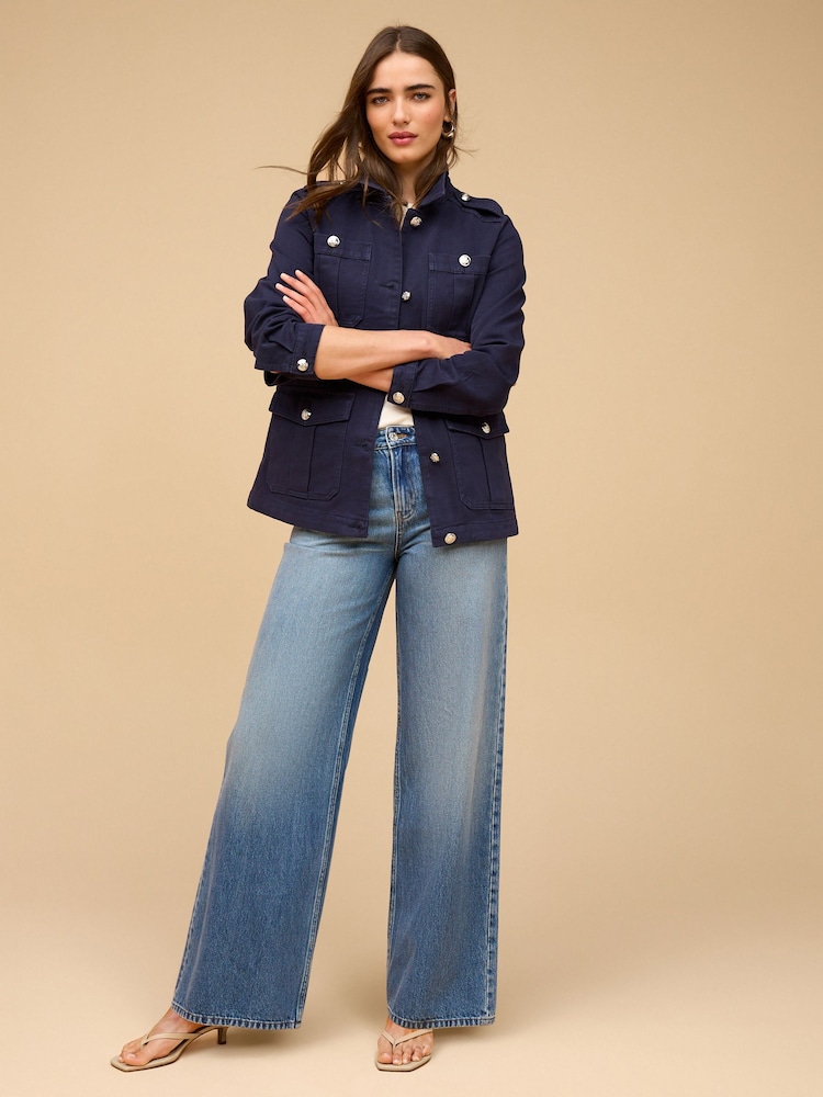 Navy Cotton Utility Jacket - Image 2 of 8