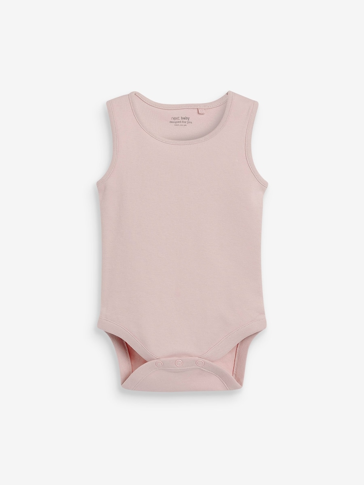 Pink/White 7 Pack Baby 100% Cotton Vest Bodysuits 5 Pack - Image 4 of 8