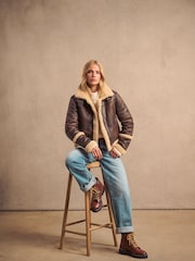 Superdry Brown 100% Cotton Faux Fur Shearling Crop Jacket - Image 10 of 17