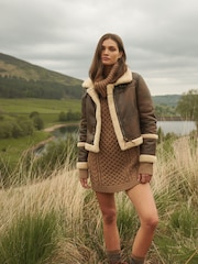 Superdry Brown 100% Cotton Faux Fur Shearling Crop Jacket - Image 11 of 17