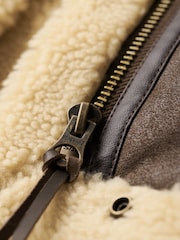 Superdry Brown 100% Cotton Faux Fur Shearling Crop Jacket - Image 17 of 17