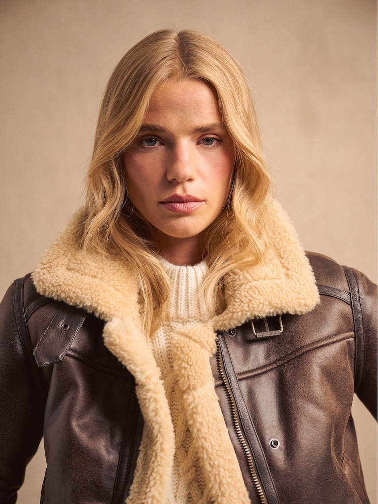 Superdry Brown 100% Cotton Faux Fur Shearling Crop Jacket - Image 2 of 17