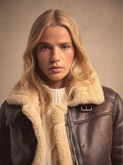 Superdry Brown 100% Cotton Faux Fur Shearling Crop Jacket - Image 4 of 17