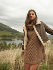Superdry Brown 100% Cotton Faux Fur Shearling Crop Jacket - Image 7 of 17
