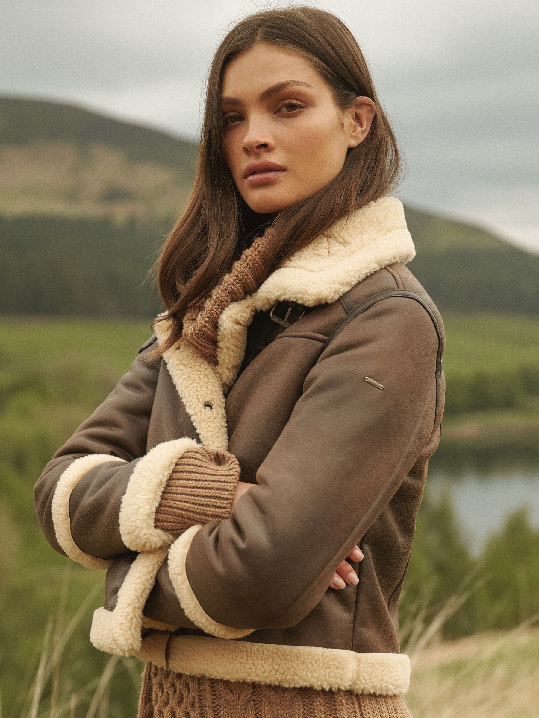 Superdry Brown 100 Cotton Faux Fur Shearling Crop Jacket