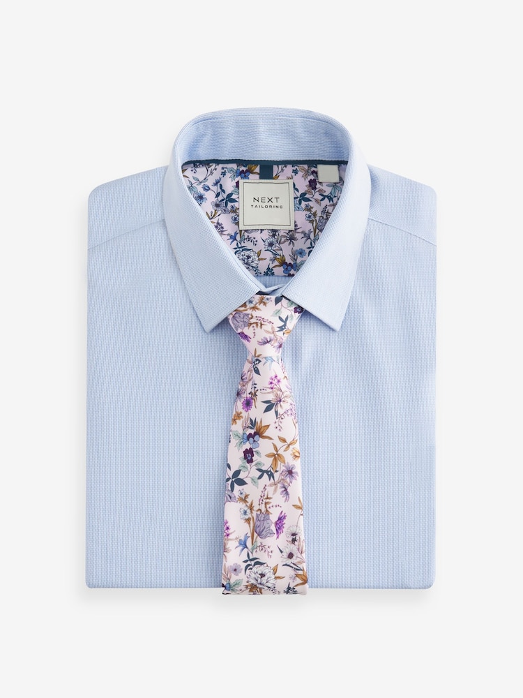 Light Blue/Light Pink Floral Regular Fit Occasion Shirt And Tie Pack - Image 7 of 7