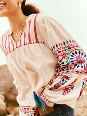 FatFace Natural Ida Embroidered Blouse - Image 2 of 9
