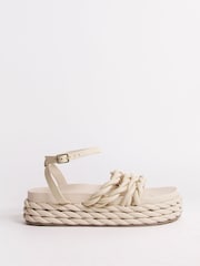 Simply Be Cream Kiara Rope Flatform Wide Fit Sandals - Image 1 of 3