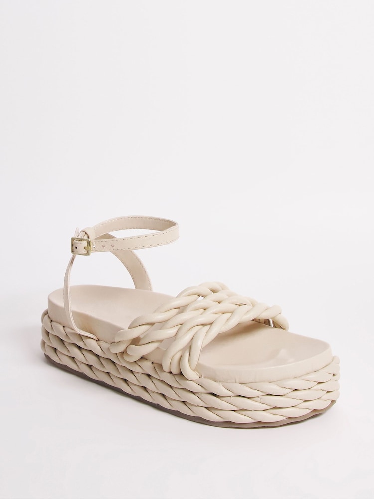 Simply Be Cream Kiara Rope Flatform Wide Fit Sandals - Image 2 of 3