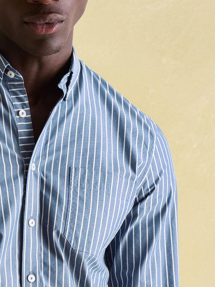 Joules Abbott Blue Striped Cotton Poplin Shirt - Image 1 of 8