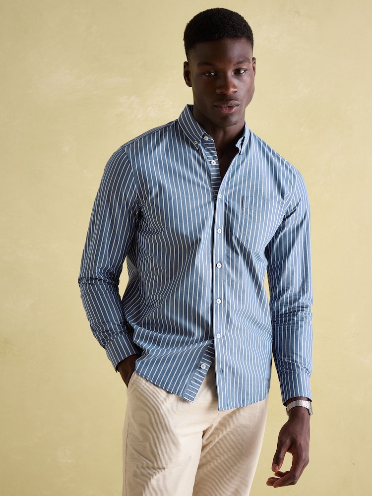 Joules Abbott Blue Striped Cotton Poplin Shirt - Image 2 of 8