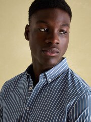 Joules Abbott Blue Striped Cotton Poplin Shirt - Image 4 of 8