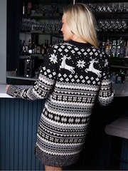 Threadbare Black Christmas Fairisle Knitted Mini Jumper Dress - Image 2 of 4