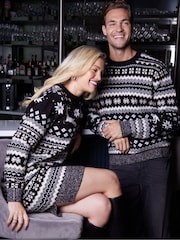 Threadbare Black Christmas Fairisle Knitted Mini Jumper Dress - Image 3 of 4