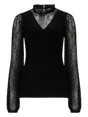 Pour Moi Black Dakota Lace Sleeve Knit Jumper - Image 3 of 4