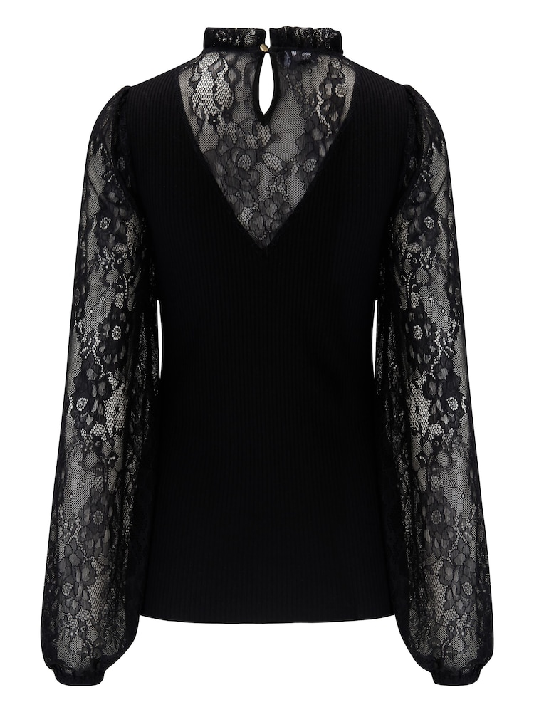 Pour Moi Black Dakota Lace Sleeve Knit Jumper - Image 4 of 4