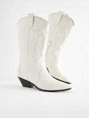 White Signature Leather Forever Comfort® Stitched Western Boots - Image 1 of 9