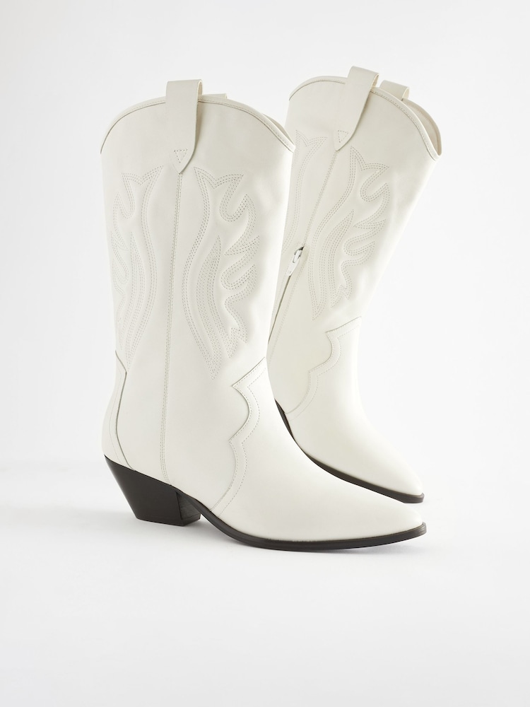 White Signature Leather Forever Comfort® Stitched Western Boots - Image 1 of 9