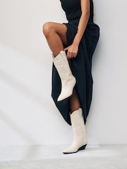 White Signature Leather Forever Comfort® Stitched Western Boots - Image 2 of 9