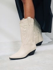 White Signature Leather Forever Comfort® Stitched Western Boots - Image 4 of 9