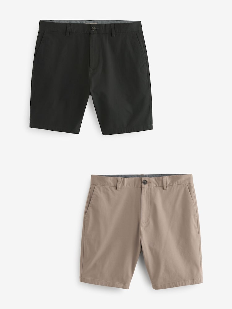 Black/Tan Stretch Chinos Shorts 2 Pack - Image 1 of 14