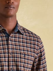 Joules Buchanan Brown & Navy Soft Brushed Cotton Check Shirt - Image 1 of 9