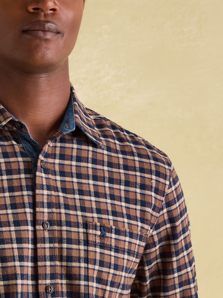 Joules Buchanan Brown & Navy Soft Brushed Cotton Check Shirt - Image 1 of 9