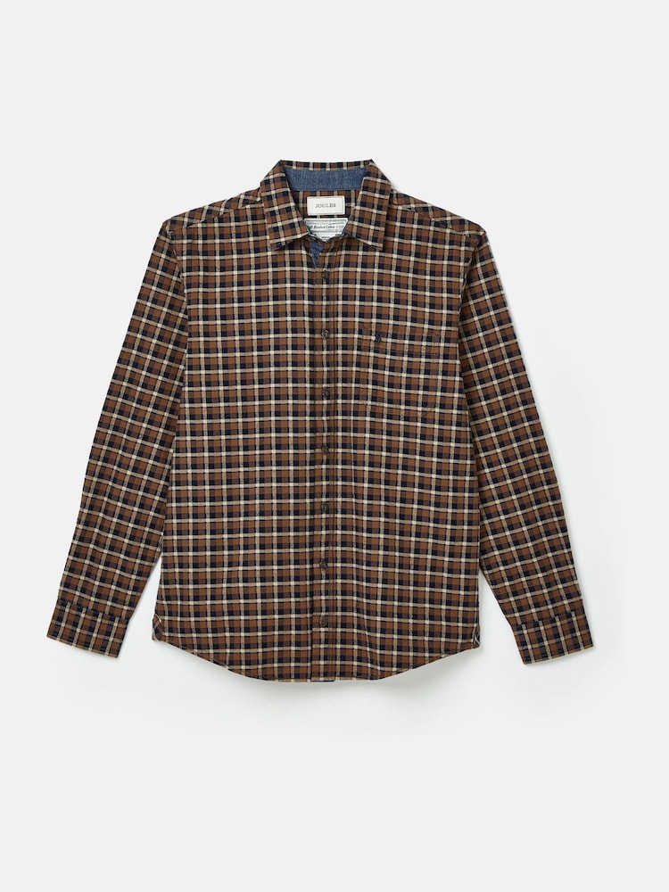 Joules Buchanan Brown & Navy Soft Brushed Cotton Check Shirt - Image 9 of 9