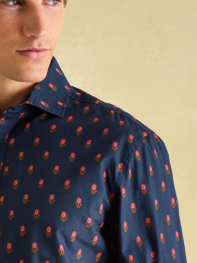 Joules Invitation Navy Ditsy Cotton Shirt - Image 1 of 8 Joules Invitation Navy Ditsy Cotton Shirt - Image 1 of 8