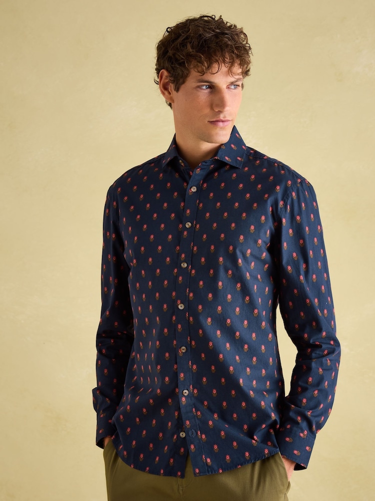 Joules Invitation Navy Ditsy Cotton Shirt - Image 2 of 8 Joules Invitation Navy Ditsy Cotton Shirt - Image 2 of 8