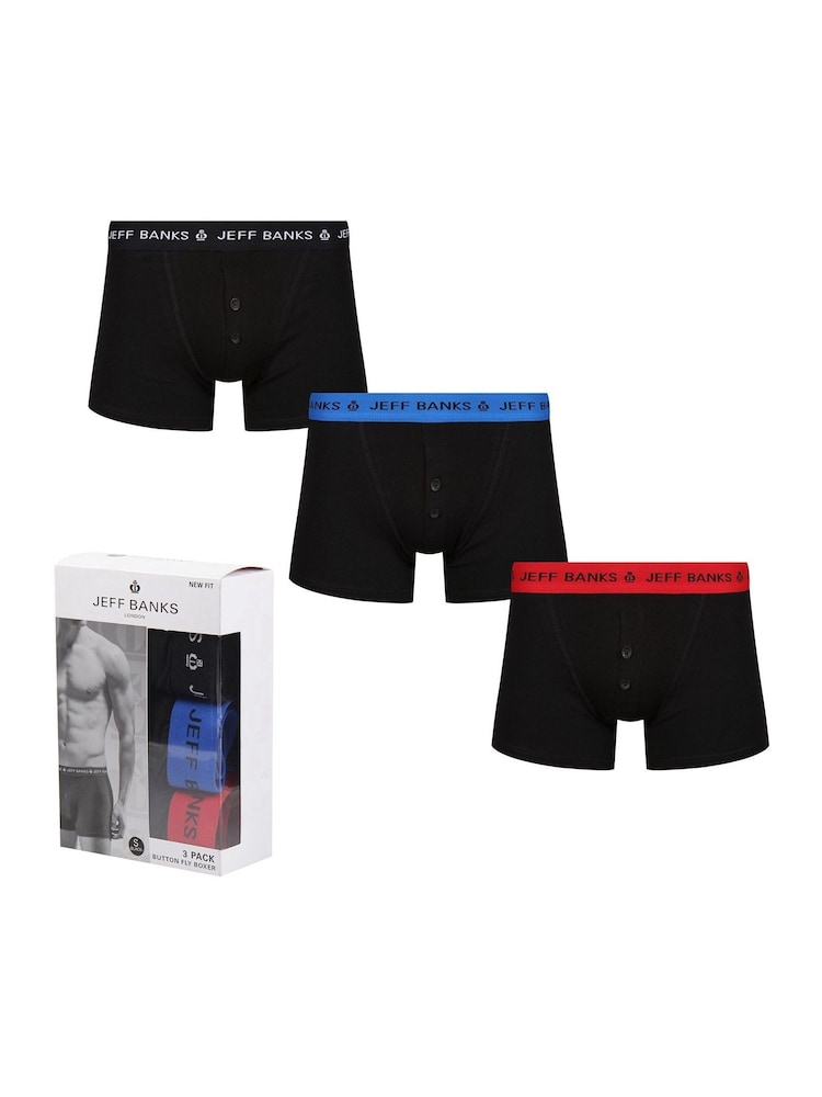 Jeff Banks Black Classic Button Fly Boxers 3 Pack - Image 5 of 5 Jeff Banks Black Classic Button Fly Boxers 3 Pack - Image 5 of 5