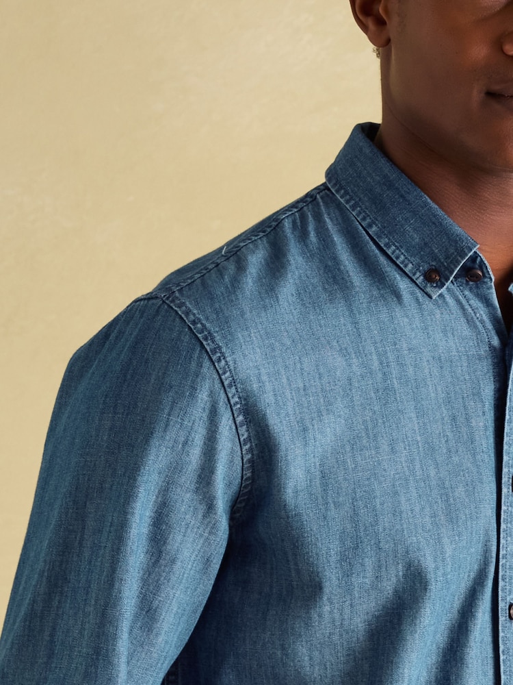 Joules Chambray Blue Classic Fit Shirt - Image 2 of 8