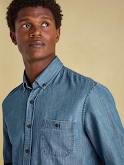 Joules Chambray Blue Classic Fit Shirt - Image 7 of 8