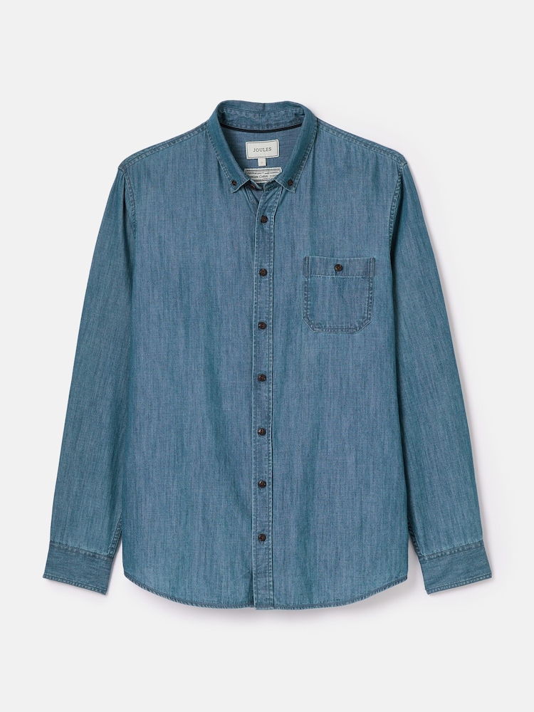 Joules Chambray Blue Classic Fit Shirt - Image 8 of 8