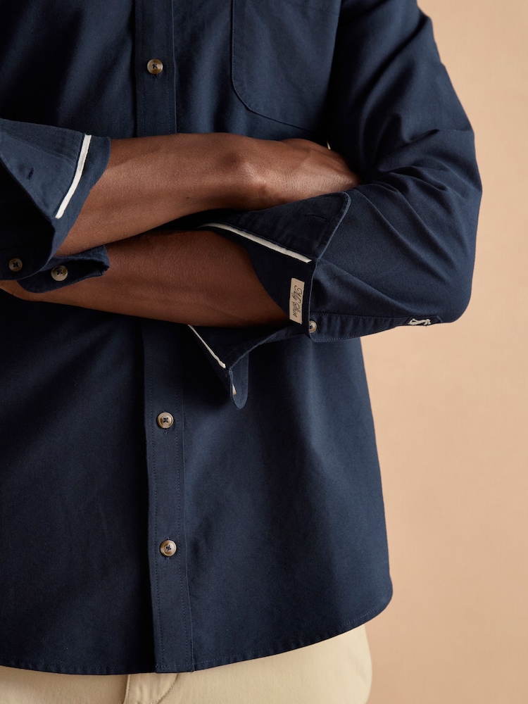 Joules Oxford Navy Blue Long Sleeve Classic Fit Shirt - Image 8 of 9