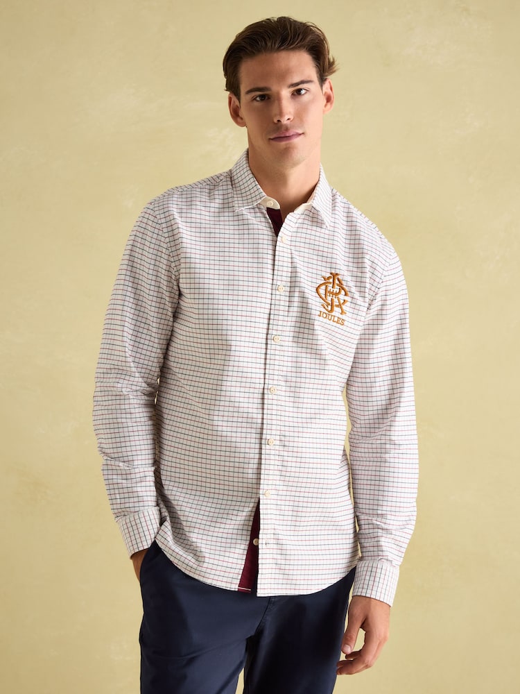 Joules Oxford White Embroidered Check Shirt - Image 1 of 9