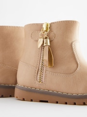 Beige Brown Wide Fit (G) Warm Lined Tassel Detail Zip Boots - Image 5 of 5