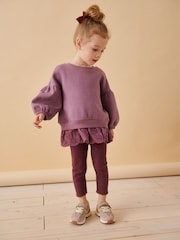 Purple Broderie Hem 100% Cotton Leggings Set (3mths-7yrs) - Image 1 of 7
