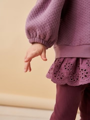 Purple Broderie Hem 100% Cotton Leggings Set (3mths-7yrs) - Image 5 of 7