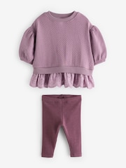 Purple Broderie Hem 100% Cotton Leggings Set (3mths-7yrs) - Image 6 of 7