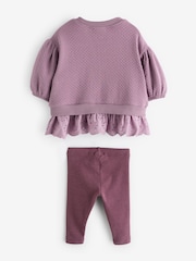 Purple Broderie Hem 100% Cotton Leggings Set (3mths-7yrs) - Image 7 of 7